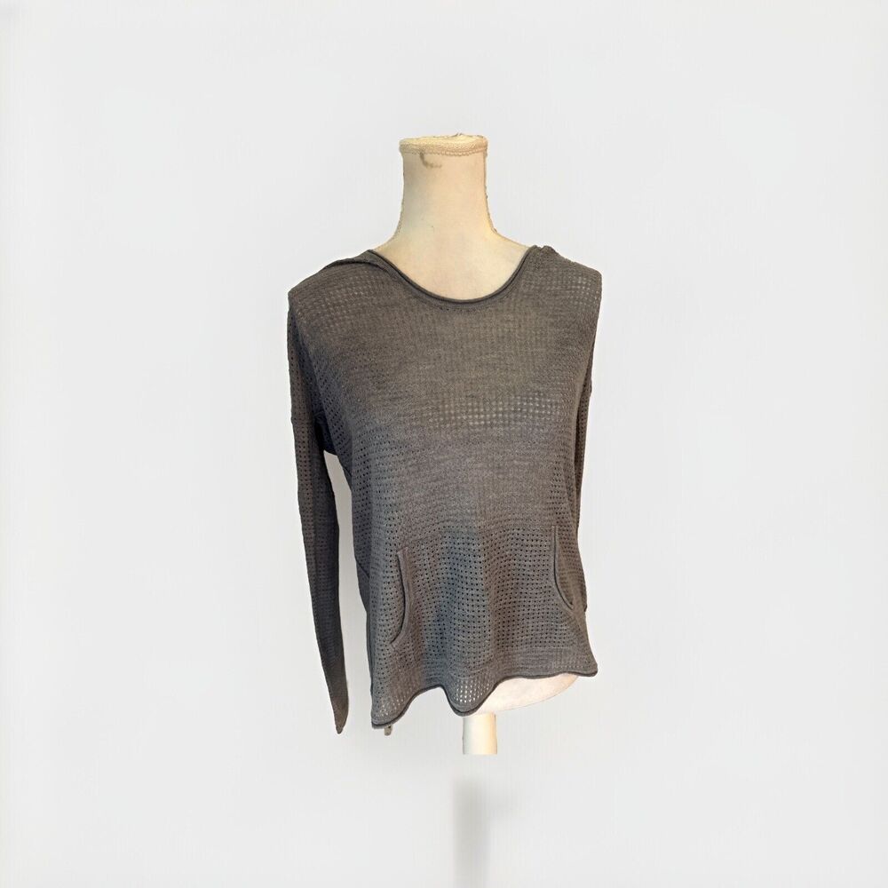 PURE + GOOD ANTHROPOLOGIE S Open Knit Kangaroo Pocket Hooded Pullover Sweater